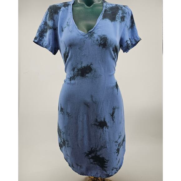 Anthropologie Cloth & Stone Liv Tie Front Blue Tie Dye Mini Dress Size S 3367 - Picture 2 of 10